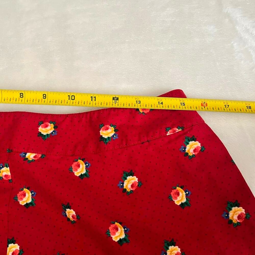 Ralph Lauren Asymmetrical Midi Skirt Size 12 Red Floral Rose Cottage Country - Picture 7 of 8